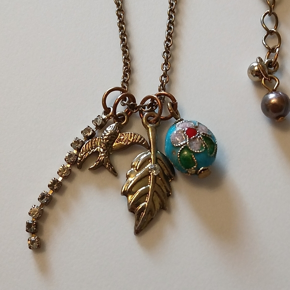 Multi Charm Nature Theme Gold Tone Chain Necklace - Tarnished - Picture 2 of 10